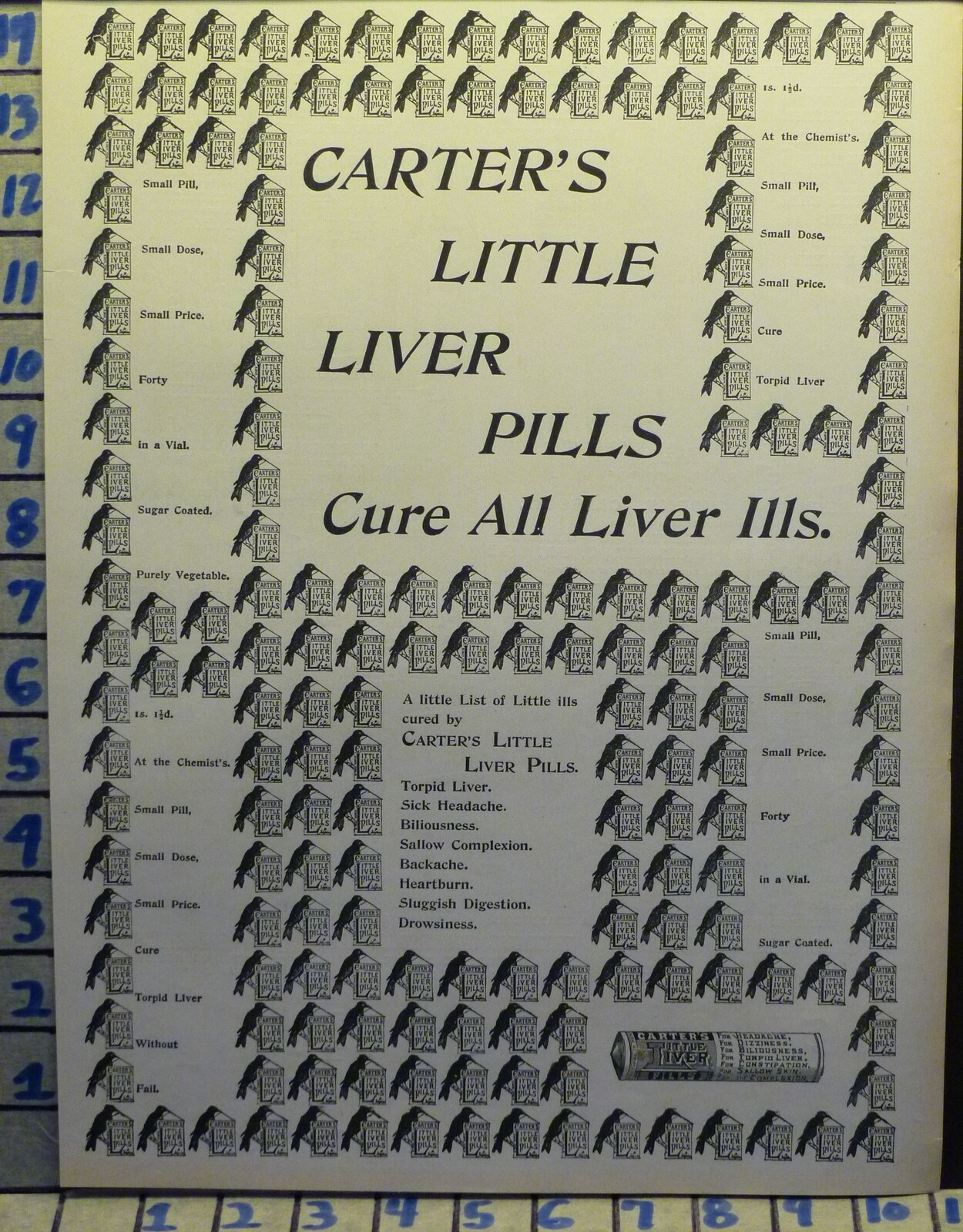 1895 CARTER LIVER PILL MEDICAL QUACK CURE HEALTH TIN VIAL    E61
