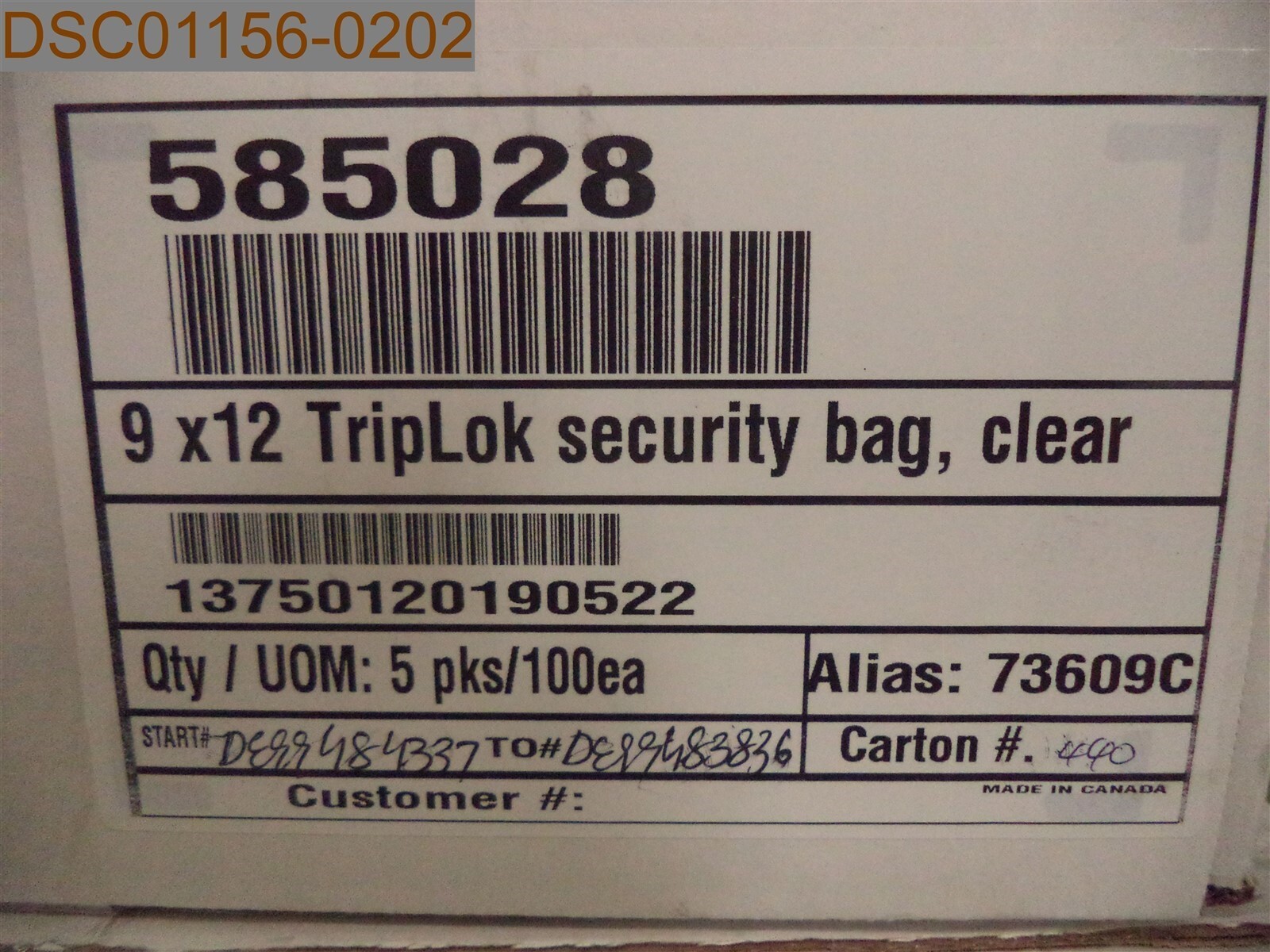 QTY = 500: TripLOK Security Bags, Clear, 9" x 12" 585028, 73609C, 13750120190522