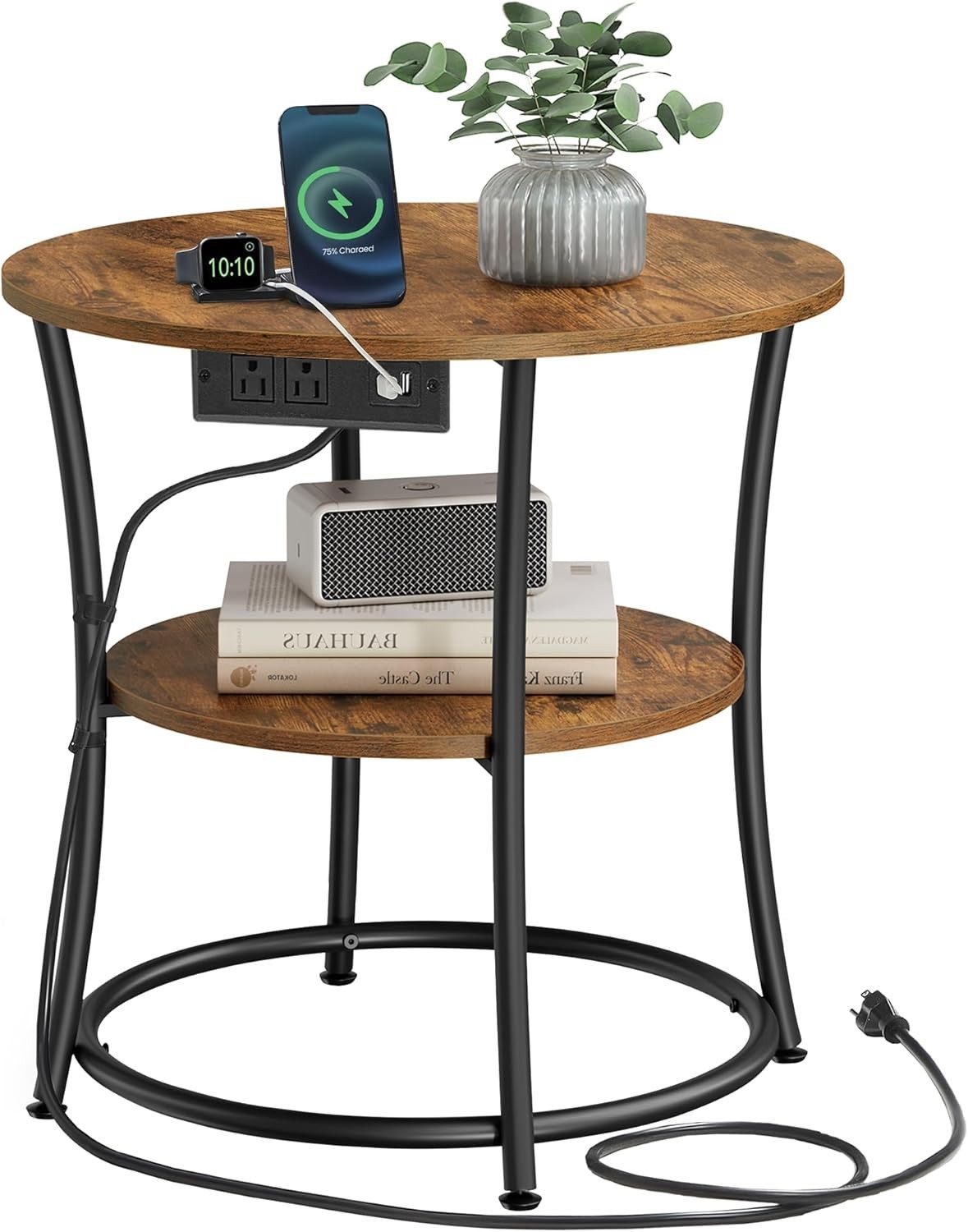 21.7-Inch Round Side Table 2-Tier End Table Nightstand W/ Steel Frame Spacious