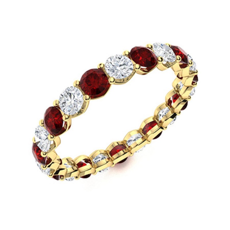 Round Garnet Gemstone Eternity Statement Ring Jewelry Sterling Silver