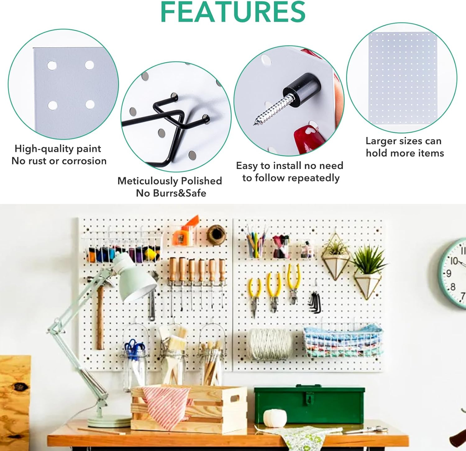 2 Pcs Pegboard, Metal Pegboard Wall Panels - Pegboard Wall Organizer System - Pe