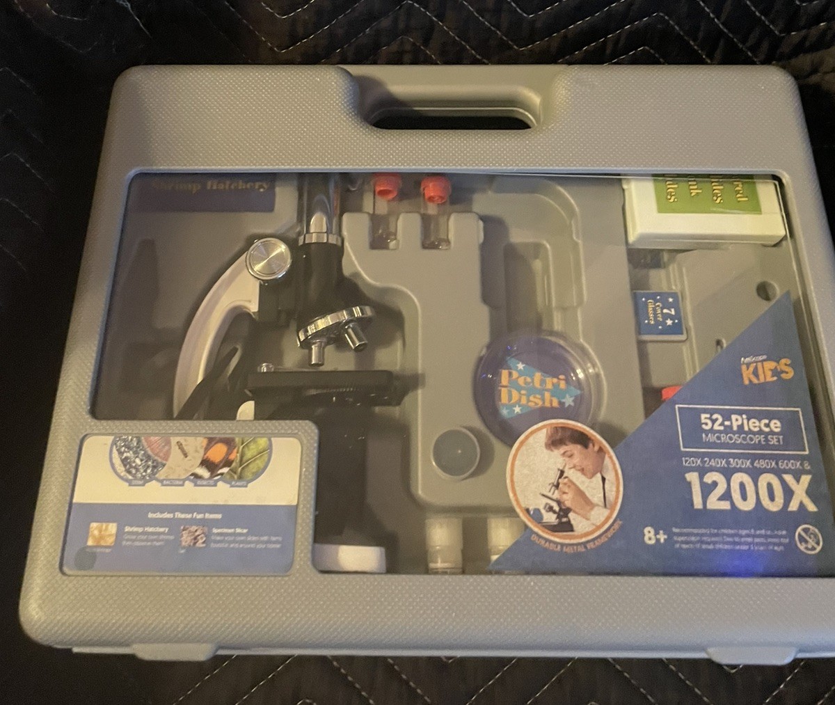 IQ Crew 52-Piece Microscope Set Shrimp Hatchery Science Kit Complete with Case
