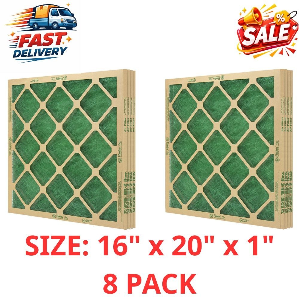 (8 Pack) Flanders Air Filters, 16" X 20" X 1" Precisionaire Nested Glass, Green