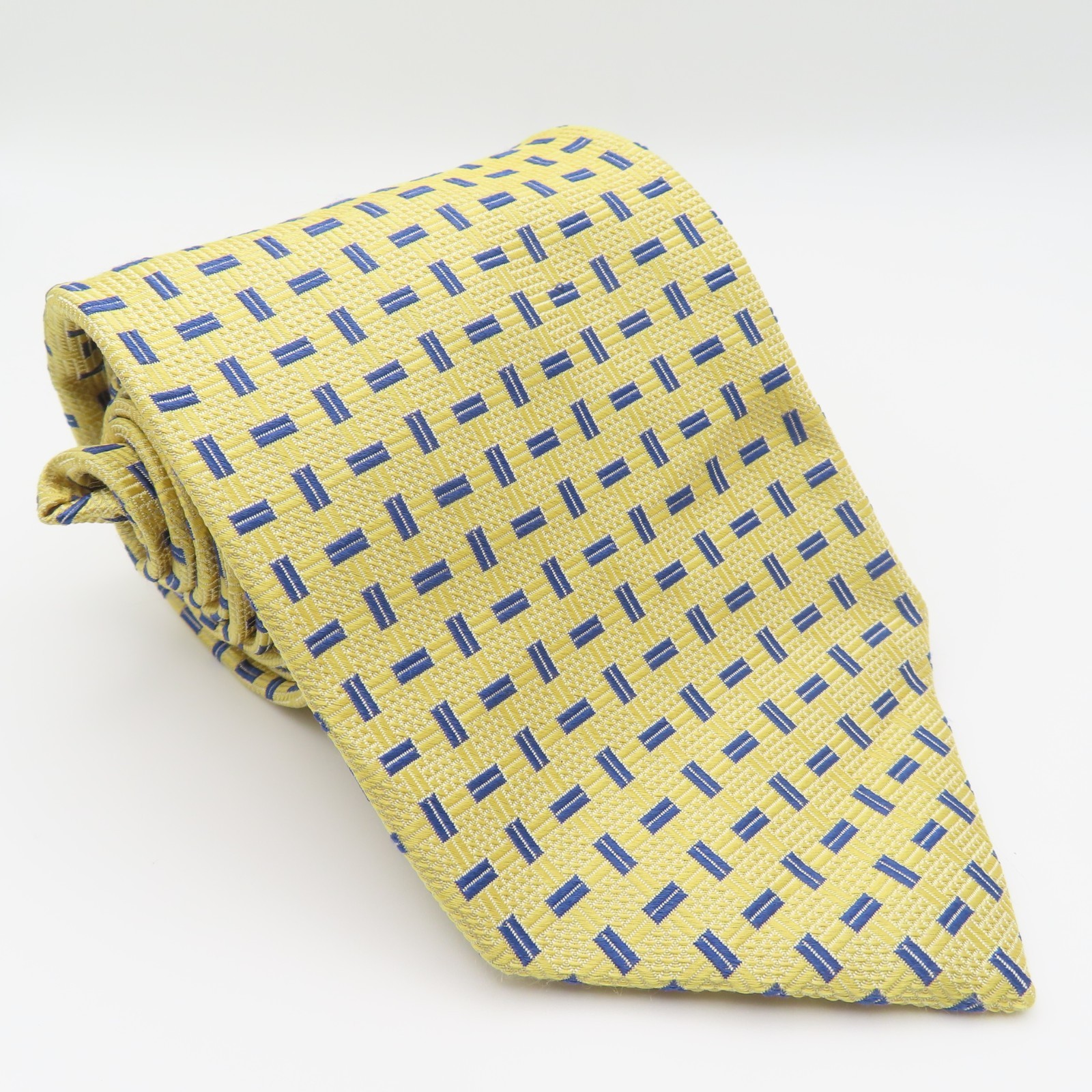 Jos A Bank Tie Silk Yellow Blue Polka Dot 3.75" 58" USA