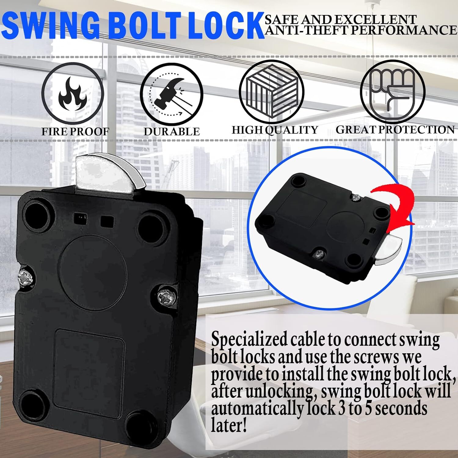 Gun Safe Lock Replacement with Swing bolt Lock Chrome Electronic Digital Keypad
