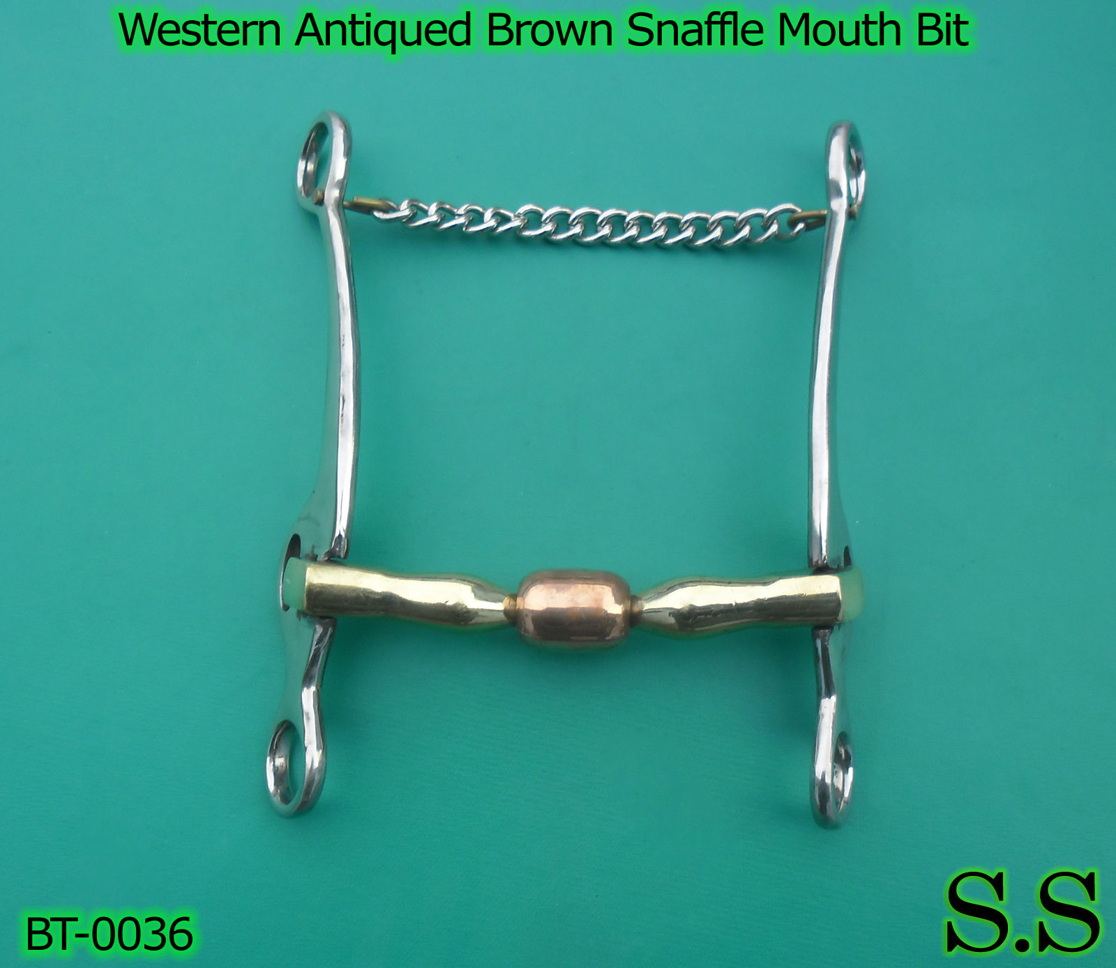 Western Antiqued Brown Snaffle Mouth Show Bit 5'' New, BT0036