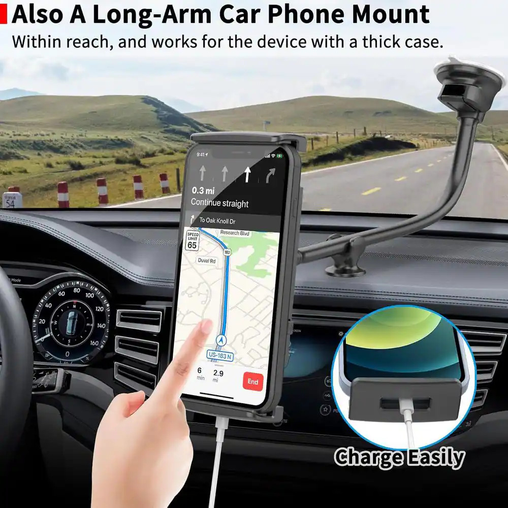 Tablet Car Mount Holder Long Arm Suction Cup Windshield Mount for 7-11 In. Devic