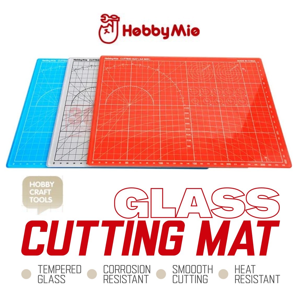 Hobby Mio: Glass Cutting Mat – A4 Size Tempered Glass Surface – 3 Color Options
