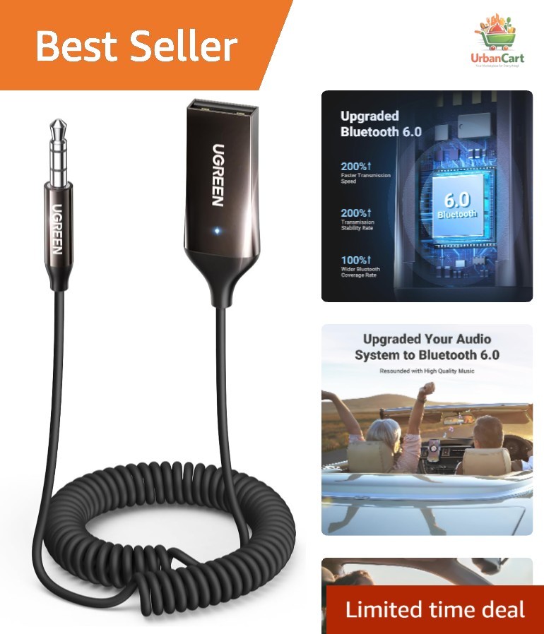 Bluetooth 6.0 Aux Adapter for Cars - Hands-Free Calling & High Fidelity Sound