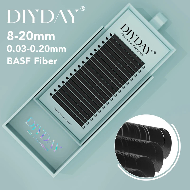 DIYDAY Natural Mink Fake Eyelashes, 16 Rows, Individual Eyelash Extension