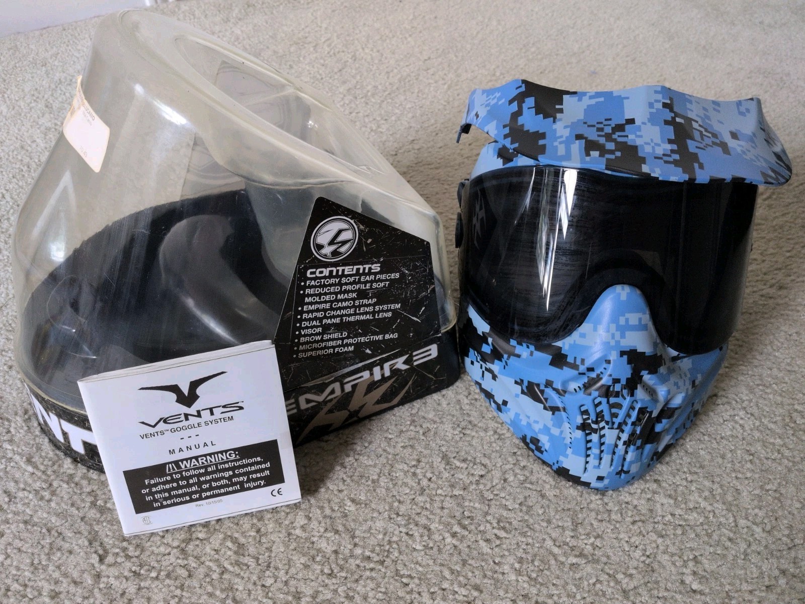 Empire Event By Vents Therm Camo Blue Tinted Lens Visor Soft Molded Mask & Foam