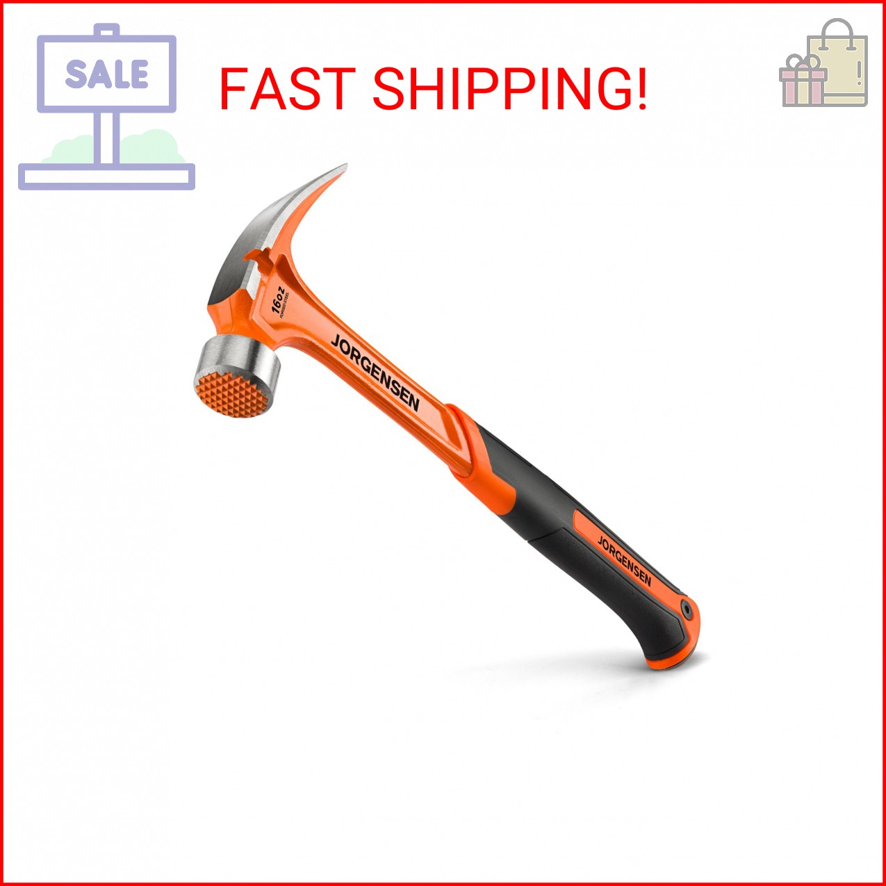 Jorgensen 16 oz Straight Claw Hammer, Rip Claw Hammer with Milled Face & Shock A
