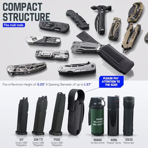 OC Pepper Spray Holster Pouch, Small MOLLE Flashlight Holder Tactical Black