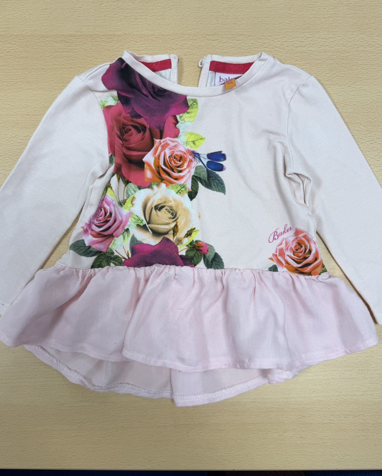 Baby Girls Designer Ted Baker Pink Floral Rose Print Peplum top 9-12 months