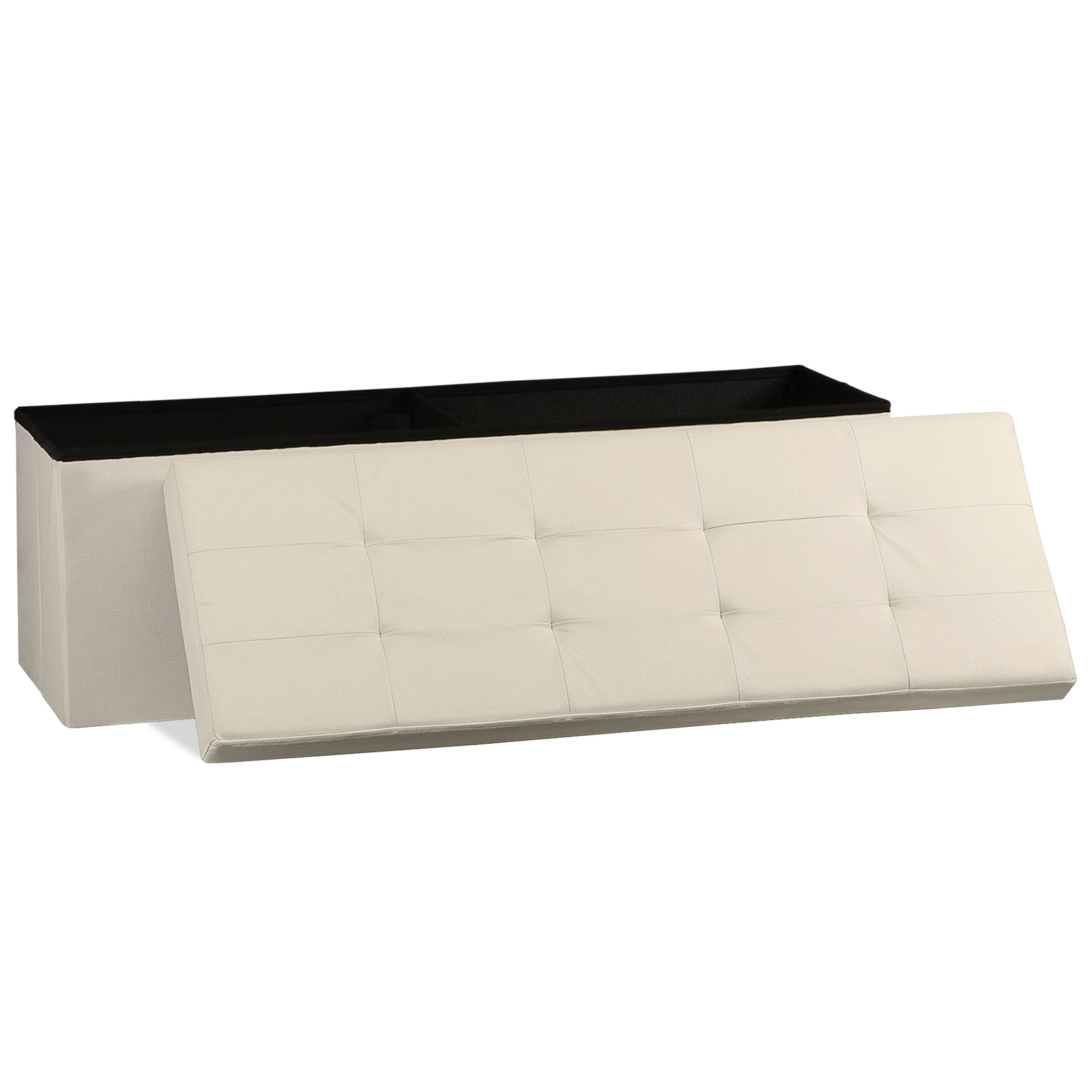 43" Long Beige Folable Storage Ottoman Bench Foot Stools Footrest Chest Cozy