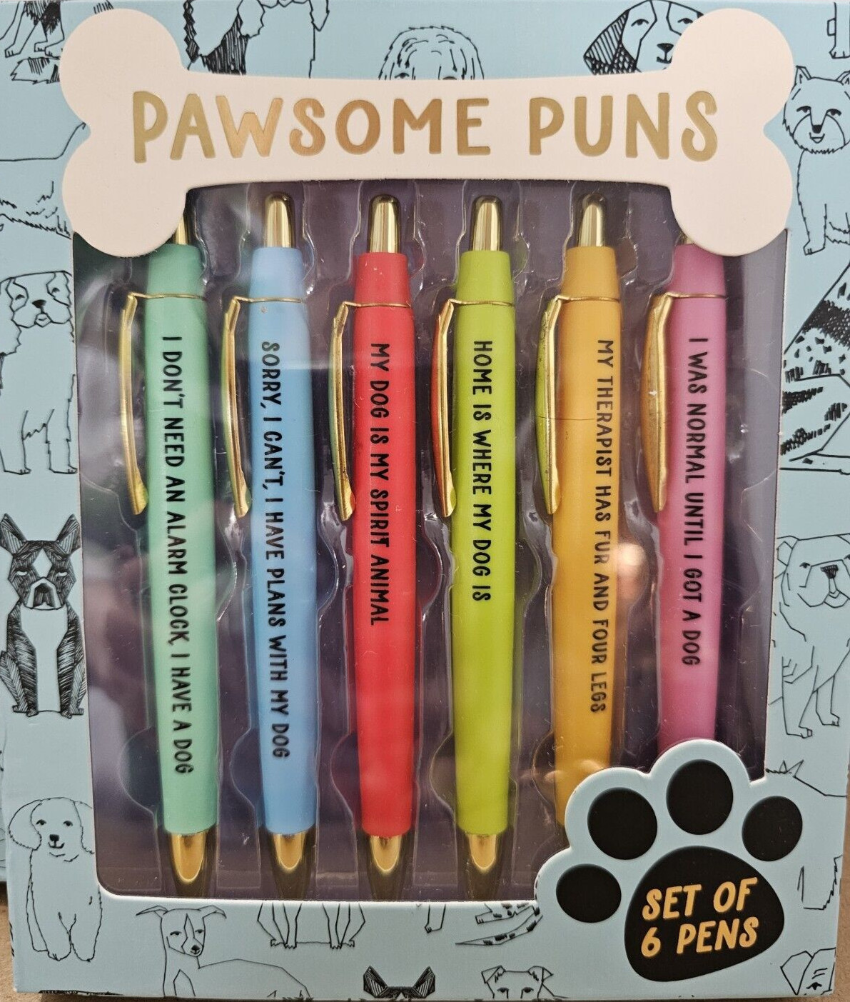 Eccolo Dog "Pawsome Puns" Set of 6 Pens in Gift Box ~ Perfect Dog Lover Gift