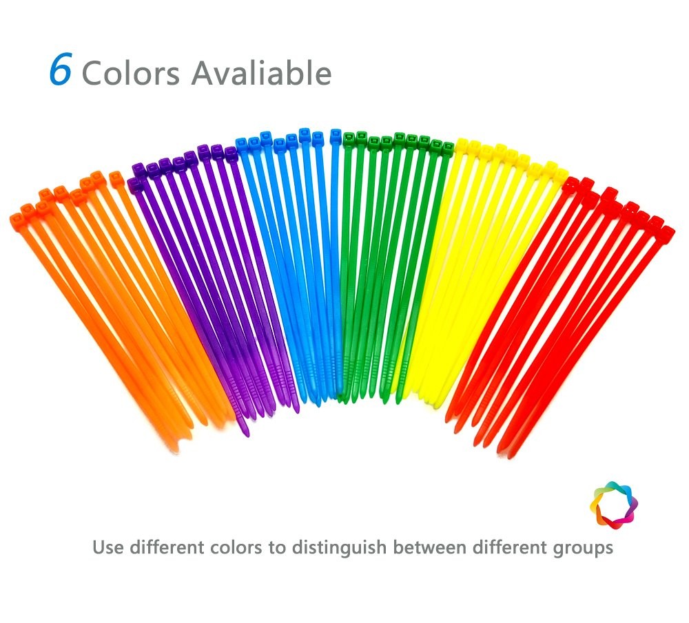 8 Inch Multi-Purpose Assorted Colored Cable Zip Ties, 300 Pieces