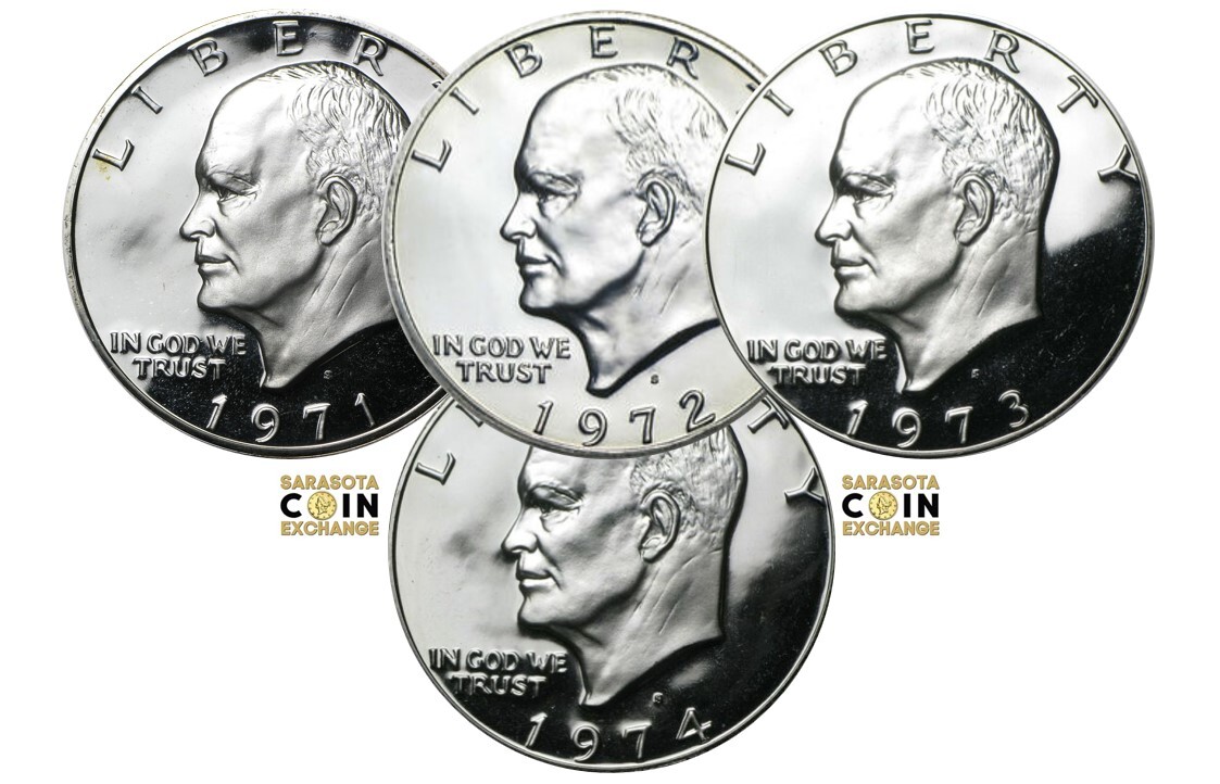 1971-1974 Silver Proof Ike Dollars $1 4 Coin Update Set Ultra Cameo
