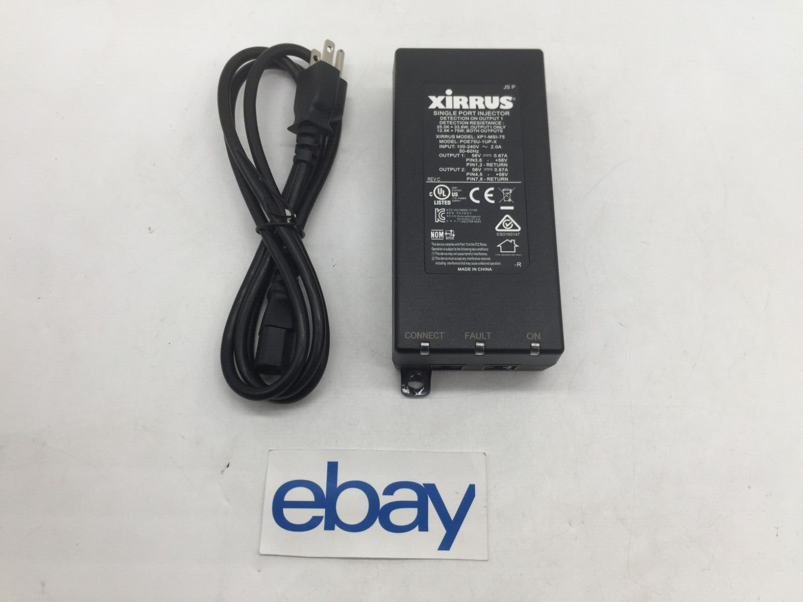 Xirrus XP1-MSI-75 POE75U-1UP-X Single Port Injector 2 Output PoE FREE S/H