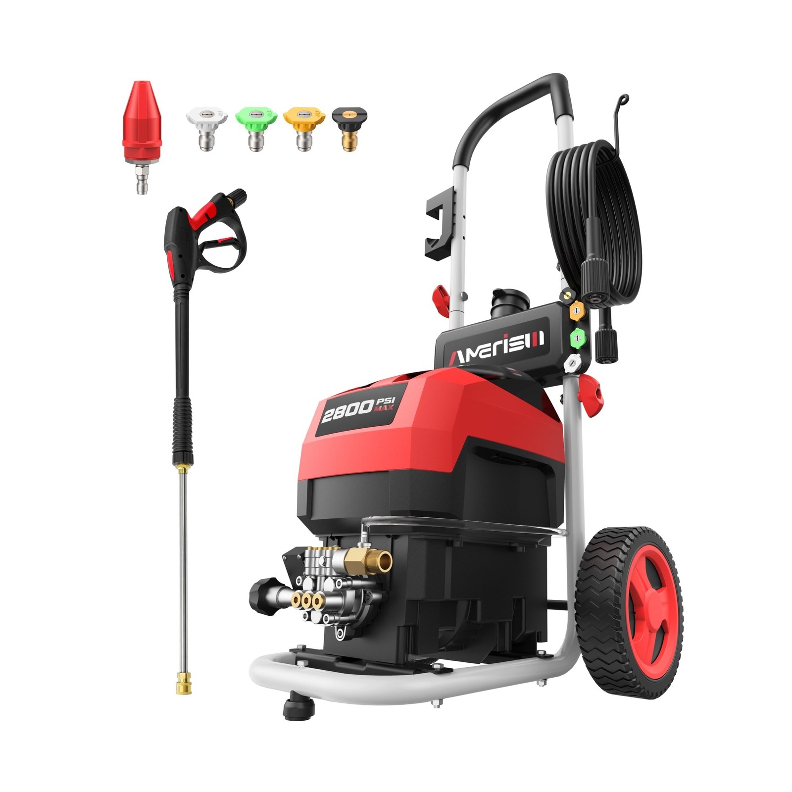 AMERISUN Electric Pressure Washer, Max 2800 PSI, 2.0 GPM, 5 Spray Tips + Foam...
