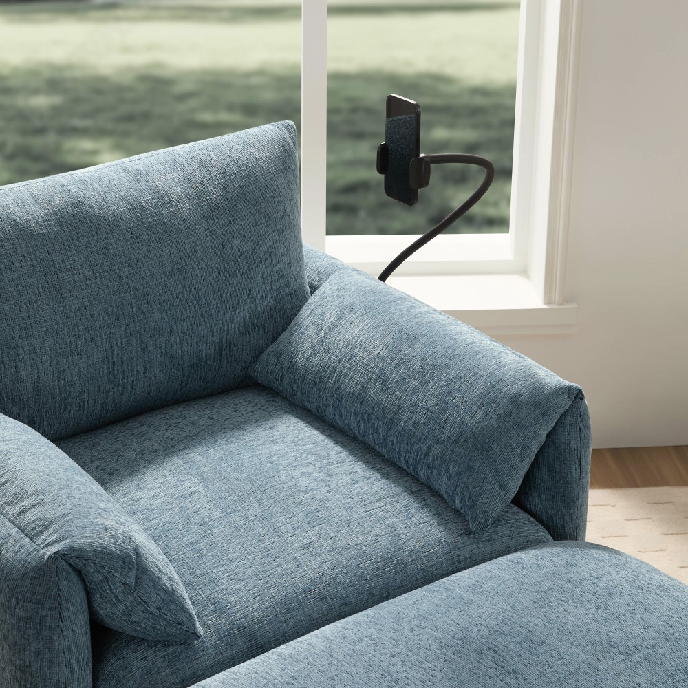 37" Cloud Chaise Sofa w/ Storage Ottoman, Charger & Phone Holder, Blue