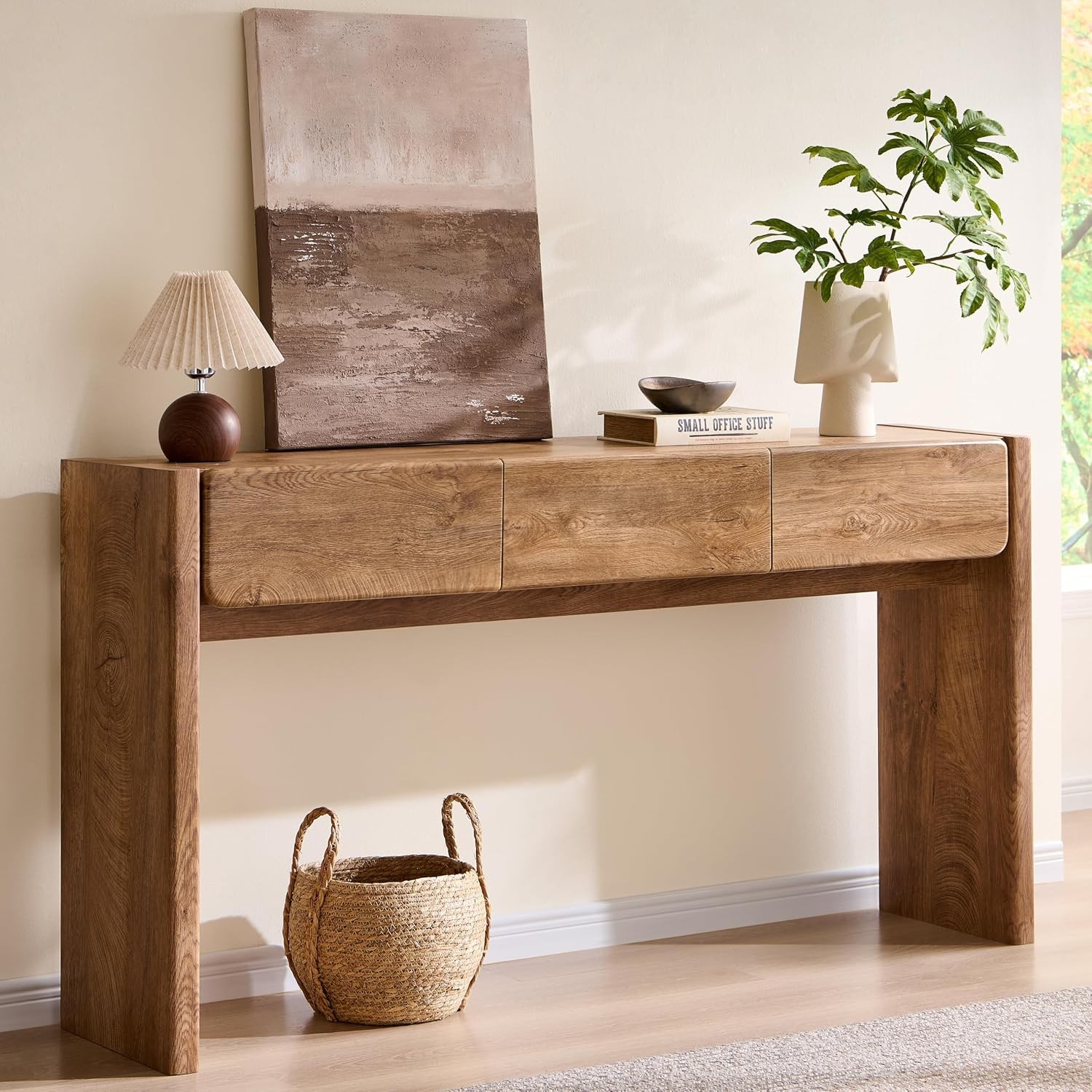 63'' Console Table W/ 3 Drawers Farmhouse Entryway Table W/ Rounded Corners