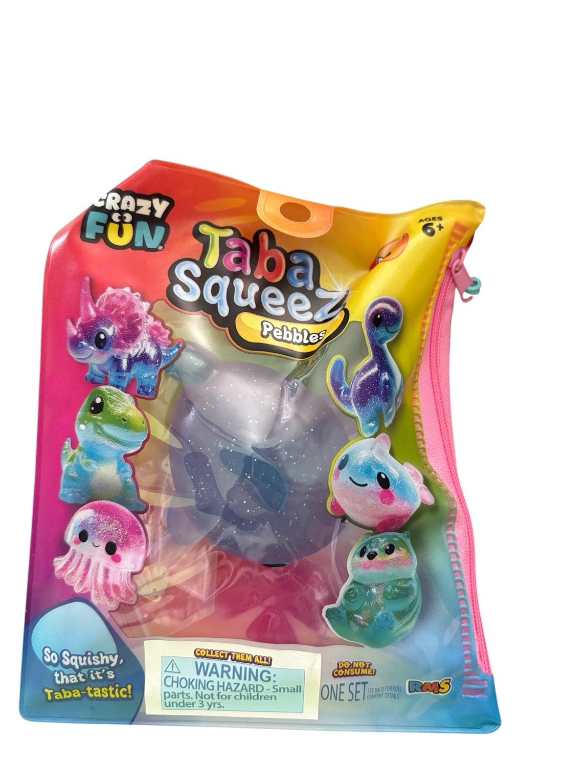 Taba Squeez PEBBLES THE FISH Squishy  w/ Sequin Pack Crazy Fun Squeeze Fidget