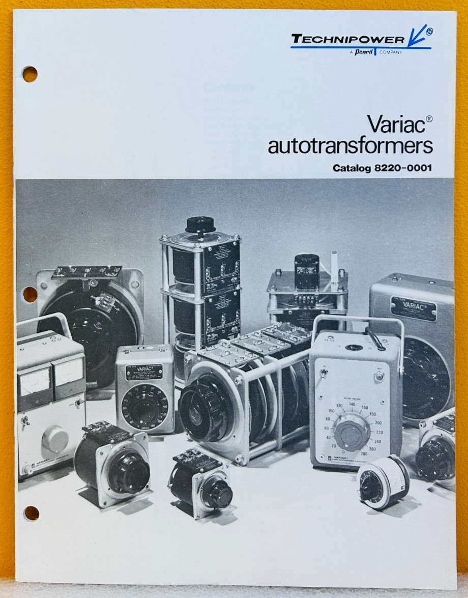 Technipower Variac Autotransformers Catalog 8220-0001.