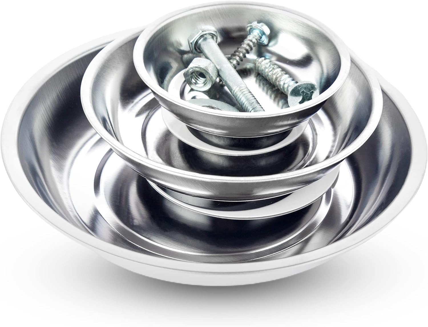 Magnetic Parts Tray Set 3PC Round Stainless Steel for Screws Bolts Nuts Hardware