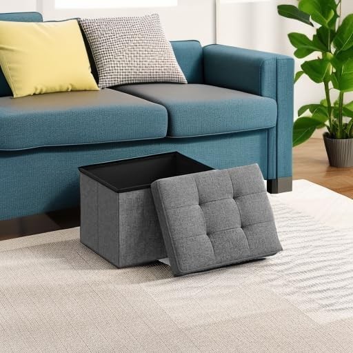 Mazie Collection Small Folding Storage Ottoman Foot Rest Stool 12.2 x 16.1 x