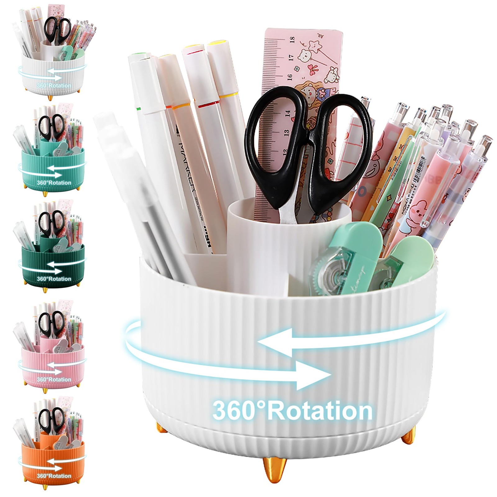 Pencil Holder For Desk,5 Slots 360°Degree Rotating Desk Organizers And Access...