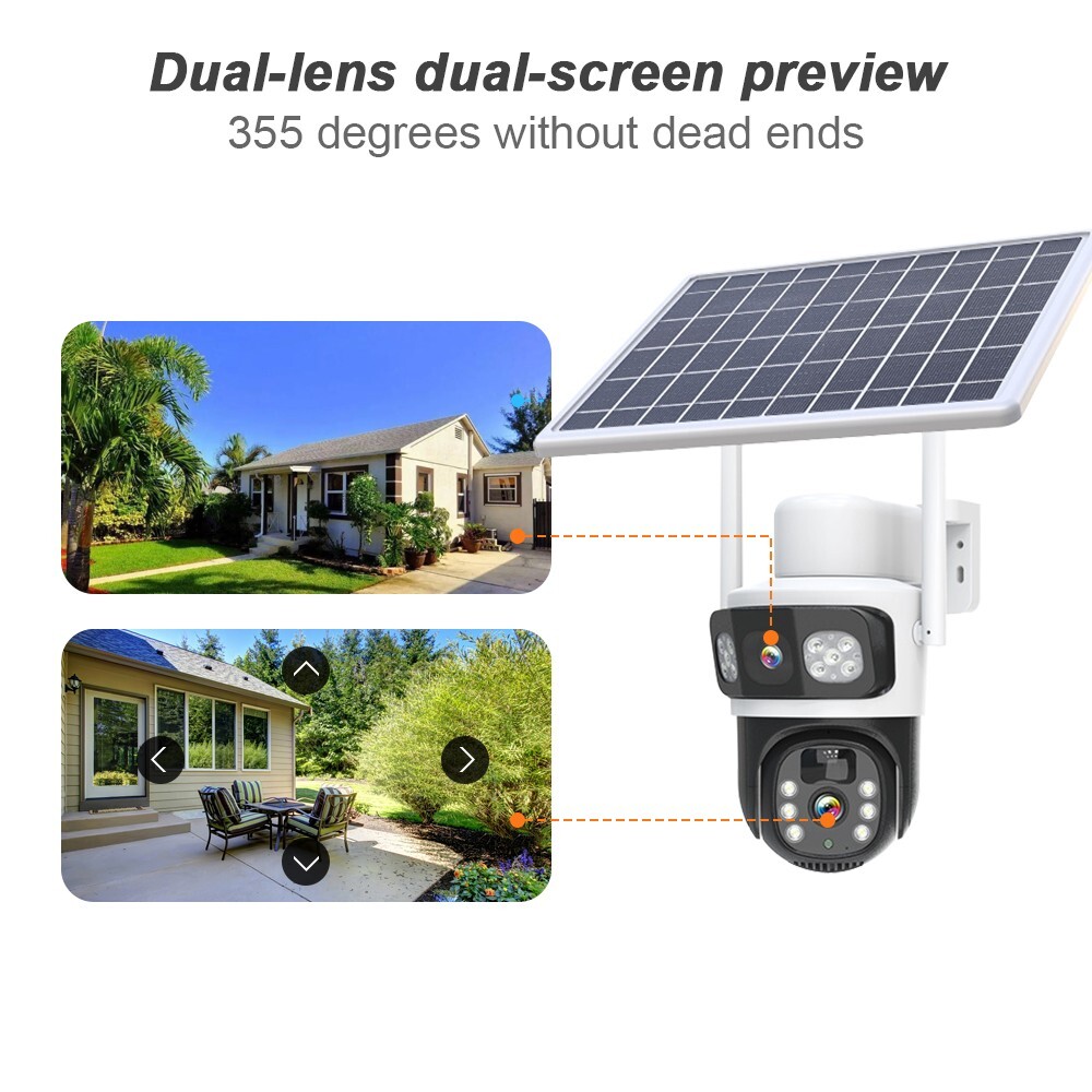 2PCS Solar 4MP Wireless Security Camera WIFI 2-Way Audio Dual-Lens PTZ Camera