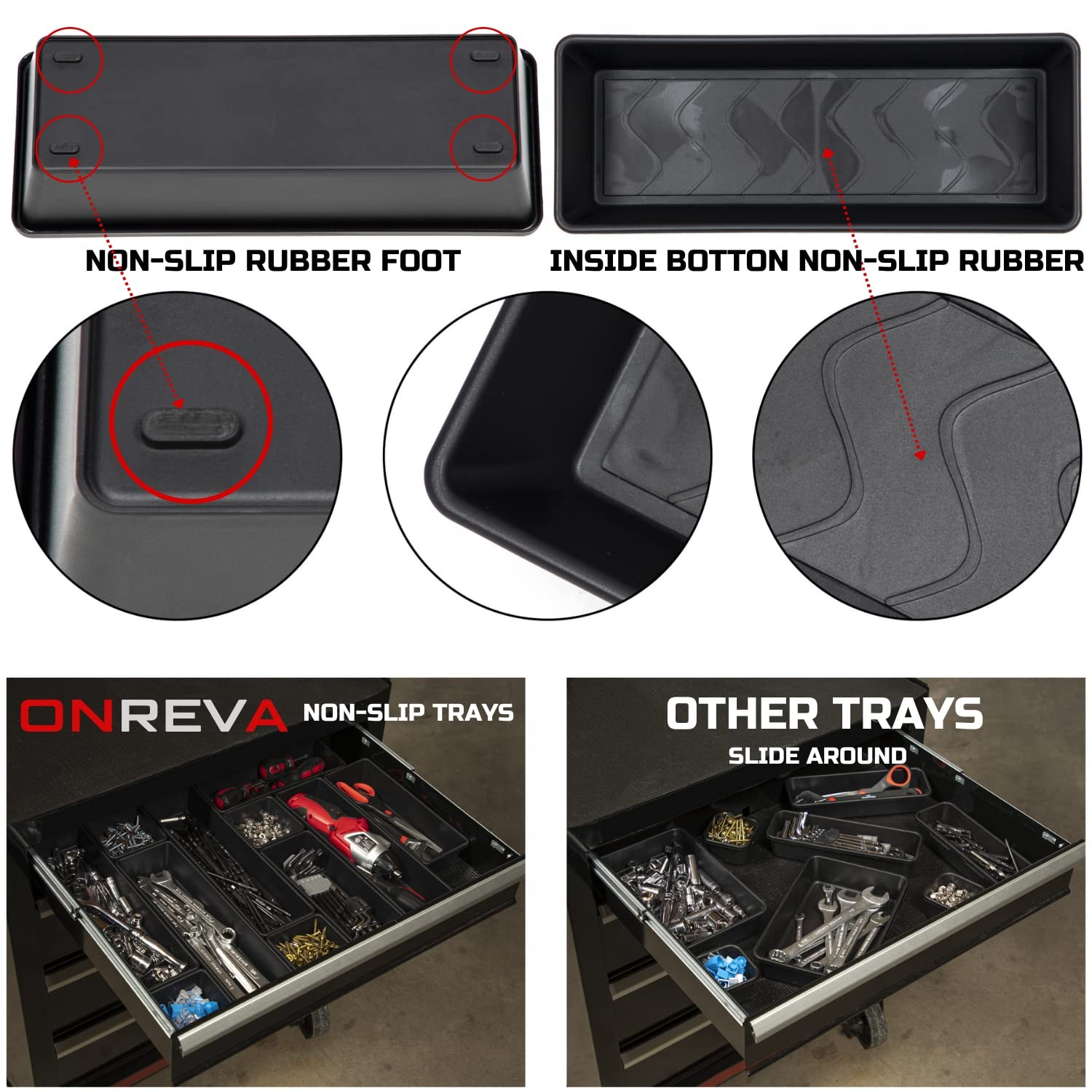 ONREVA Tool Box Organizer Tray Divider Set, Extra Large 6 PCS LARGE, Black