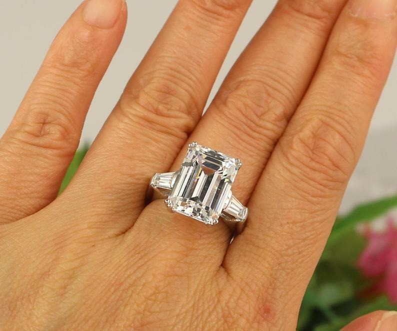 Lab-Created 5.10Ct Emerald Cut White Diamond Engagement Ring 925 Sterling Silver