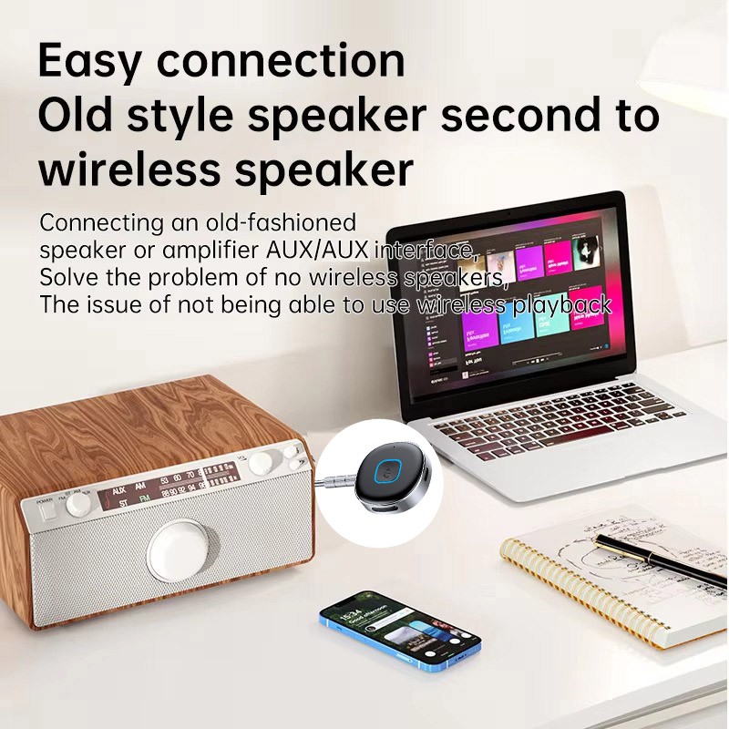 Aux to Bluetooth 5.1 Adapter 3.5mm Bluetooth Receiver Microphone for Car US SHIP