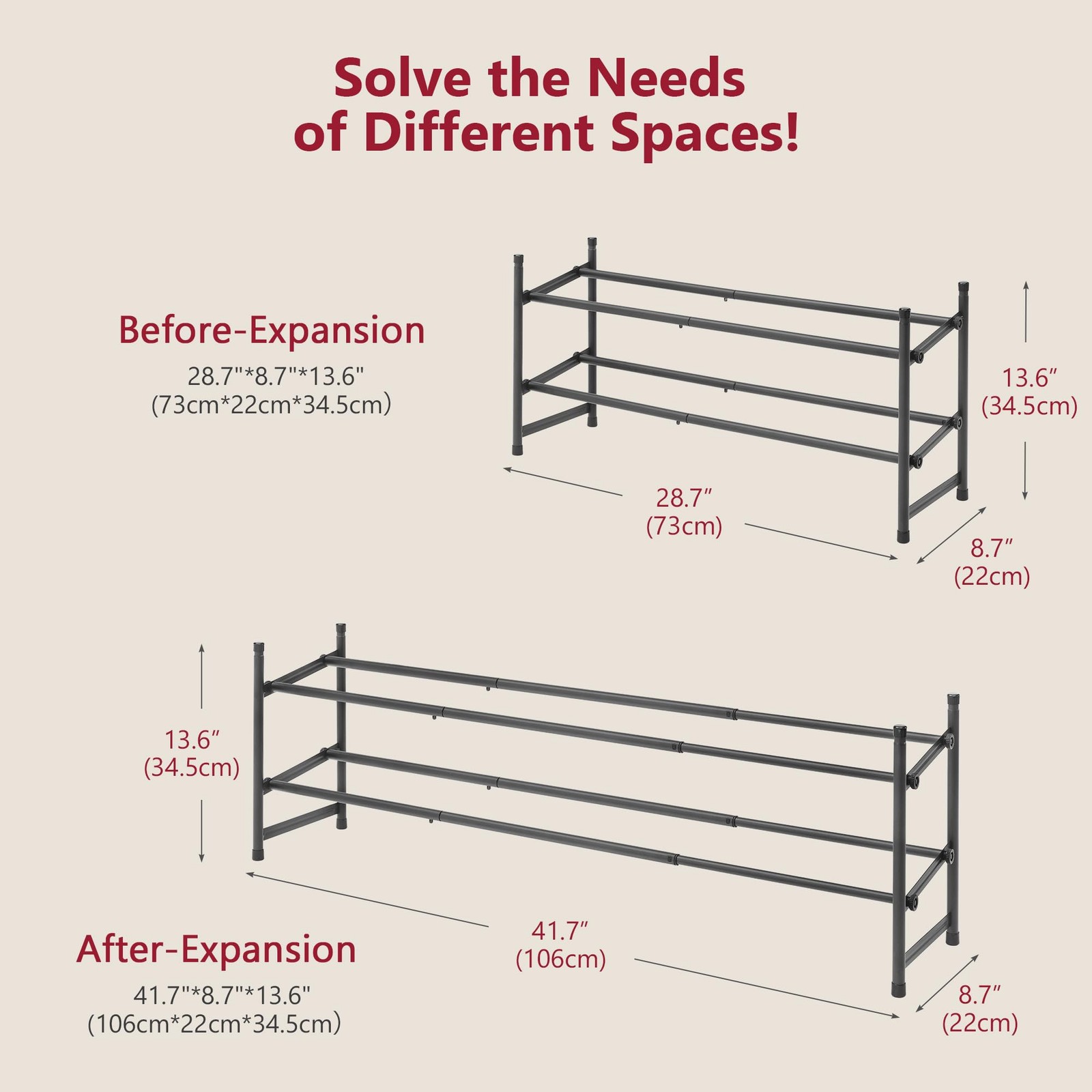 Expandable Shoe Rack for Closet 2 Tier, 28“-41“ Adjustable & Stackable Shoe S...