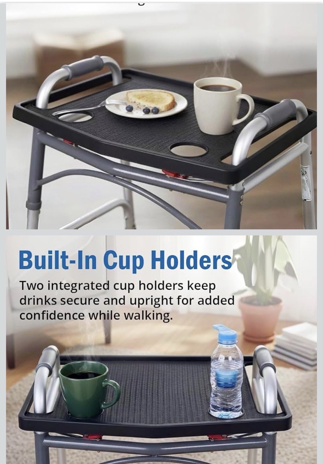 Walker Tray Table Non-Slip Mat Mobility Accessories Cup Holder (21"x16") - Gray