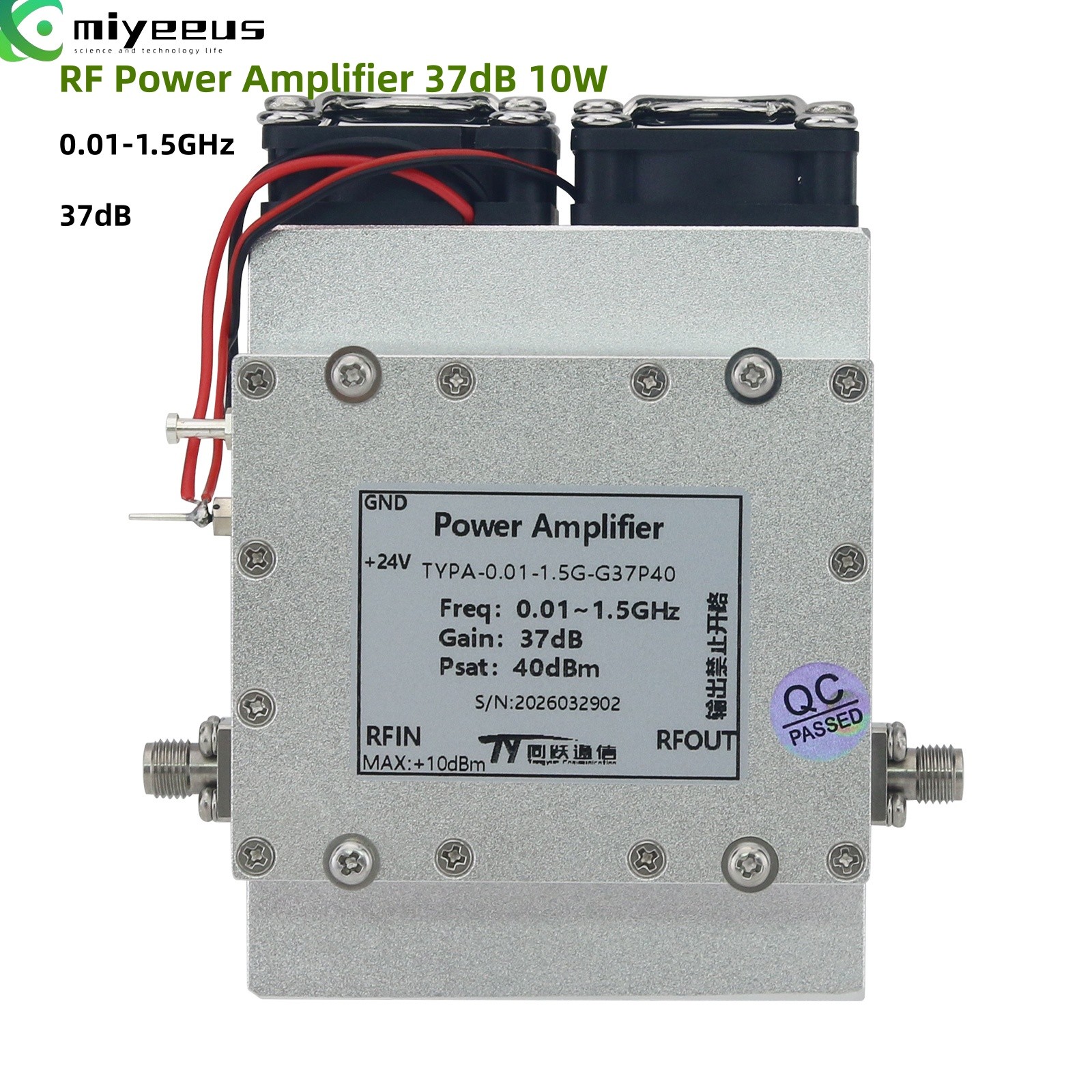 RF Power Amplifier 0.01-1.5GHz 37dB 10W Output RF PA with SMA Female Connector