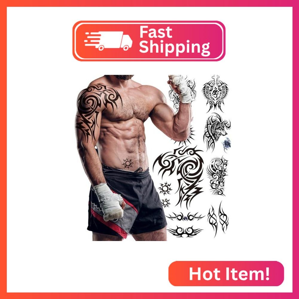 8-Sheet Waterproof Temporary Tattoos - Large Realistic Body Art for Men Women -