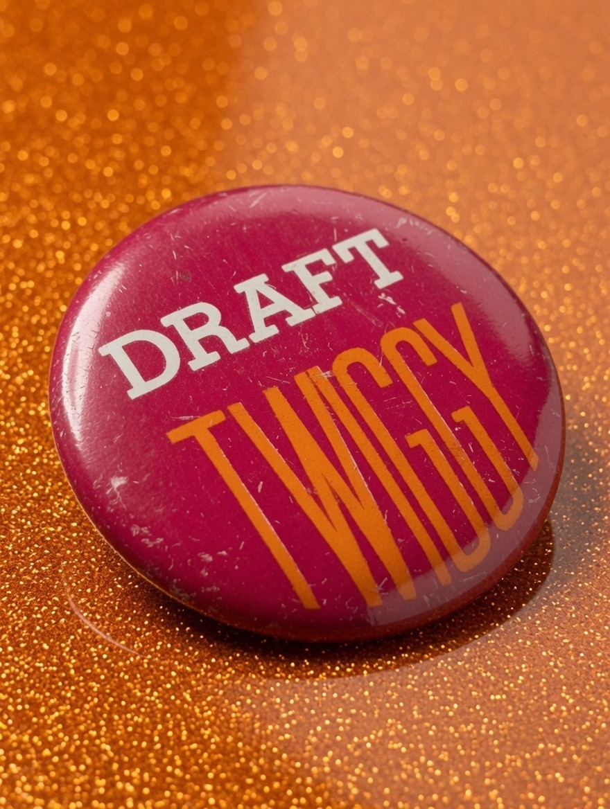 Vintage 1967 DRAFT TWIGGY Pinback Button 1960s Vietnam War Protest Satire Mod