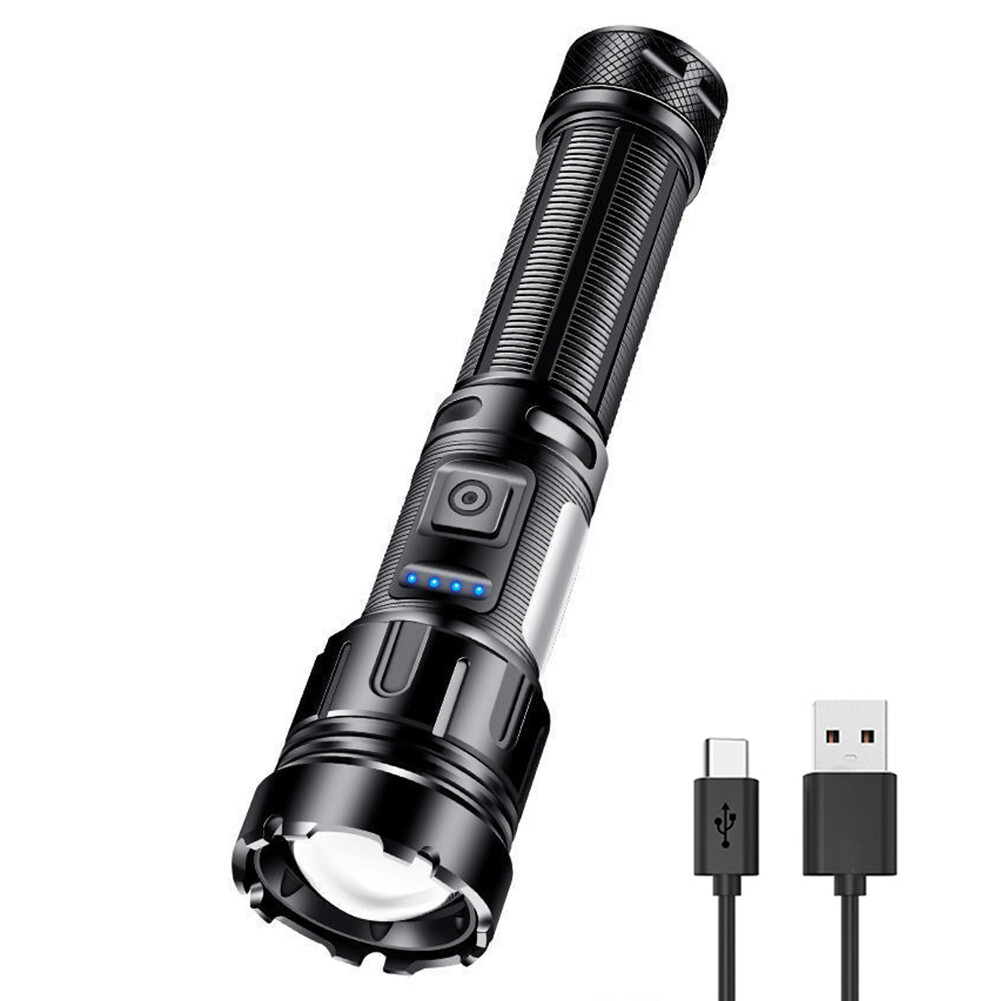 Rechargeable LED Flashlight Tactical Polic e Super Bright Torch Zoomable
