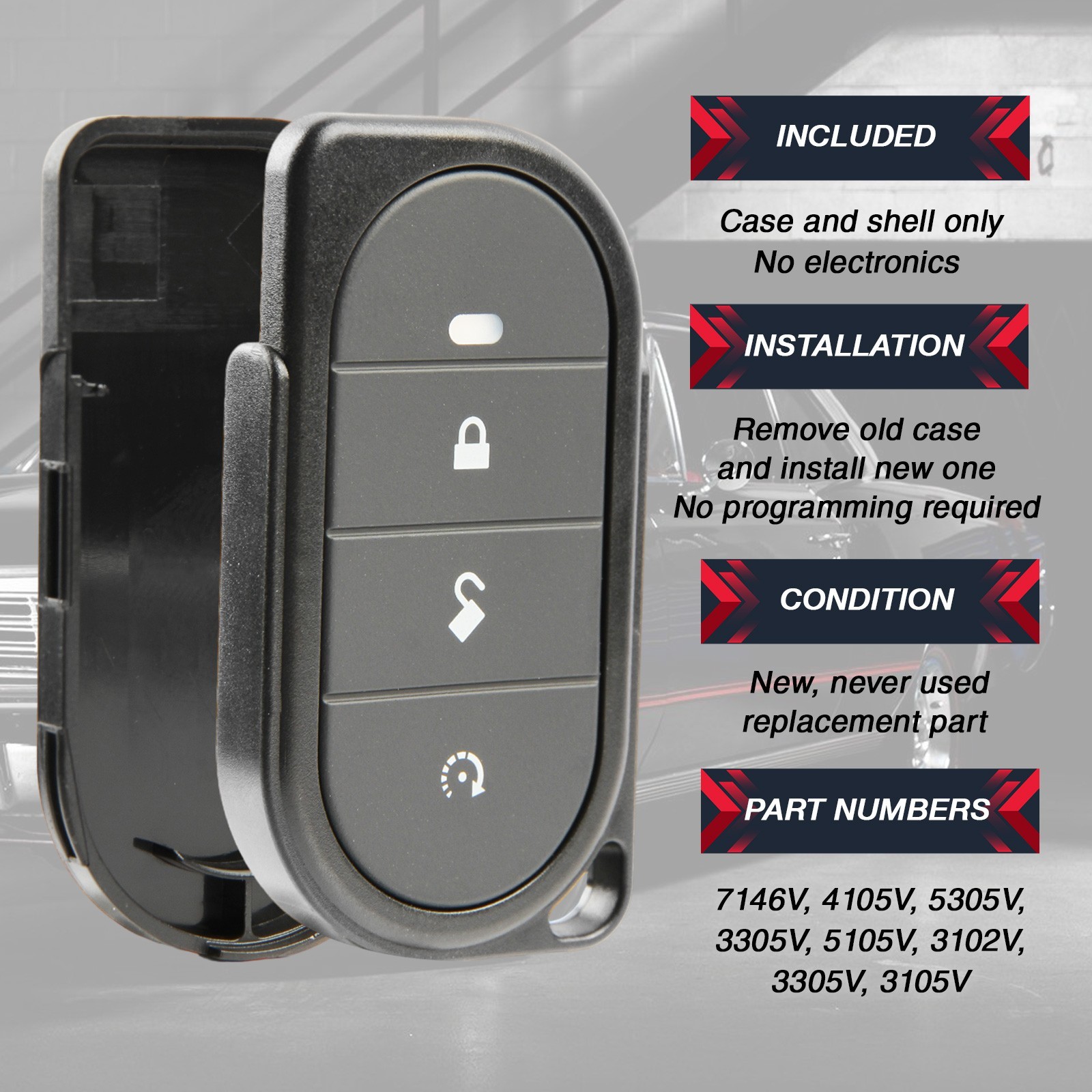 Key Fob Remote Shell Case Replacement for Viper Alarm 7146V