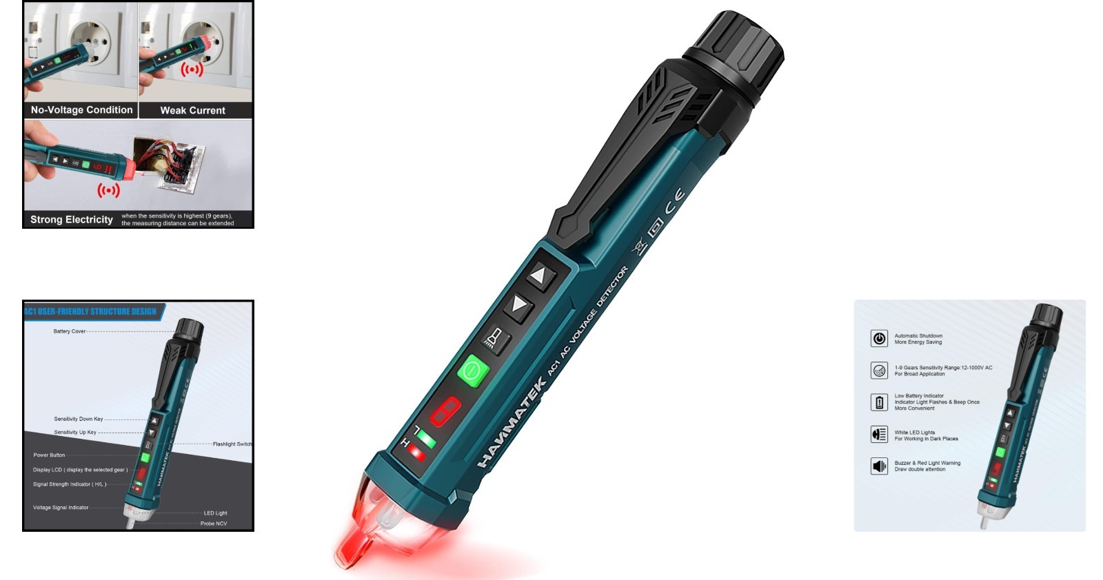 Digital Non-Contact Voltage Tester with Adjustable Range & Night Light Function