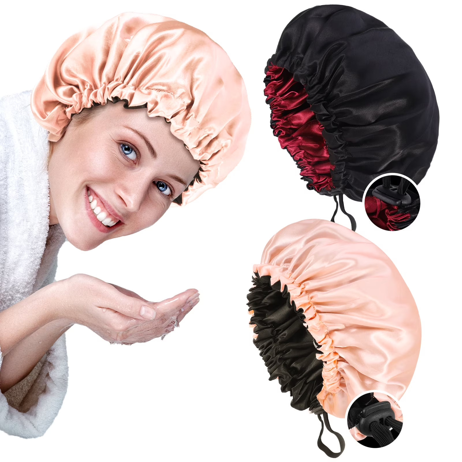2 Pack Satin Bonnet Silk for Sleeping, Double Layer Adjustable S