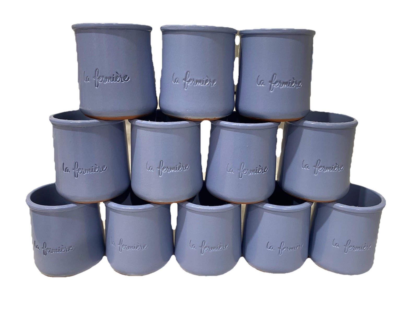 Set of 12 La Fermiere Yogurt Pots Periwinkle Blue Terra Cotta (13, 26, 39, 52)