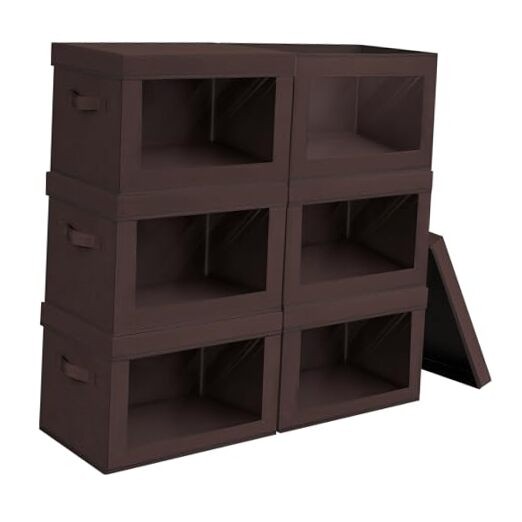 Fabric Storage Bins with Lids - 6 Pack Modern Lidded-Home L( 6- Pack) Brown