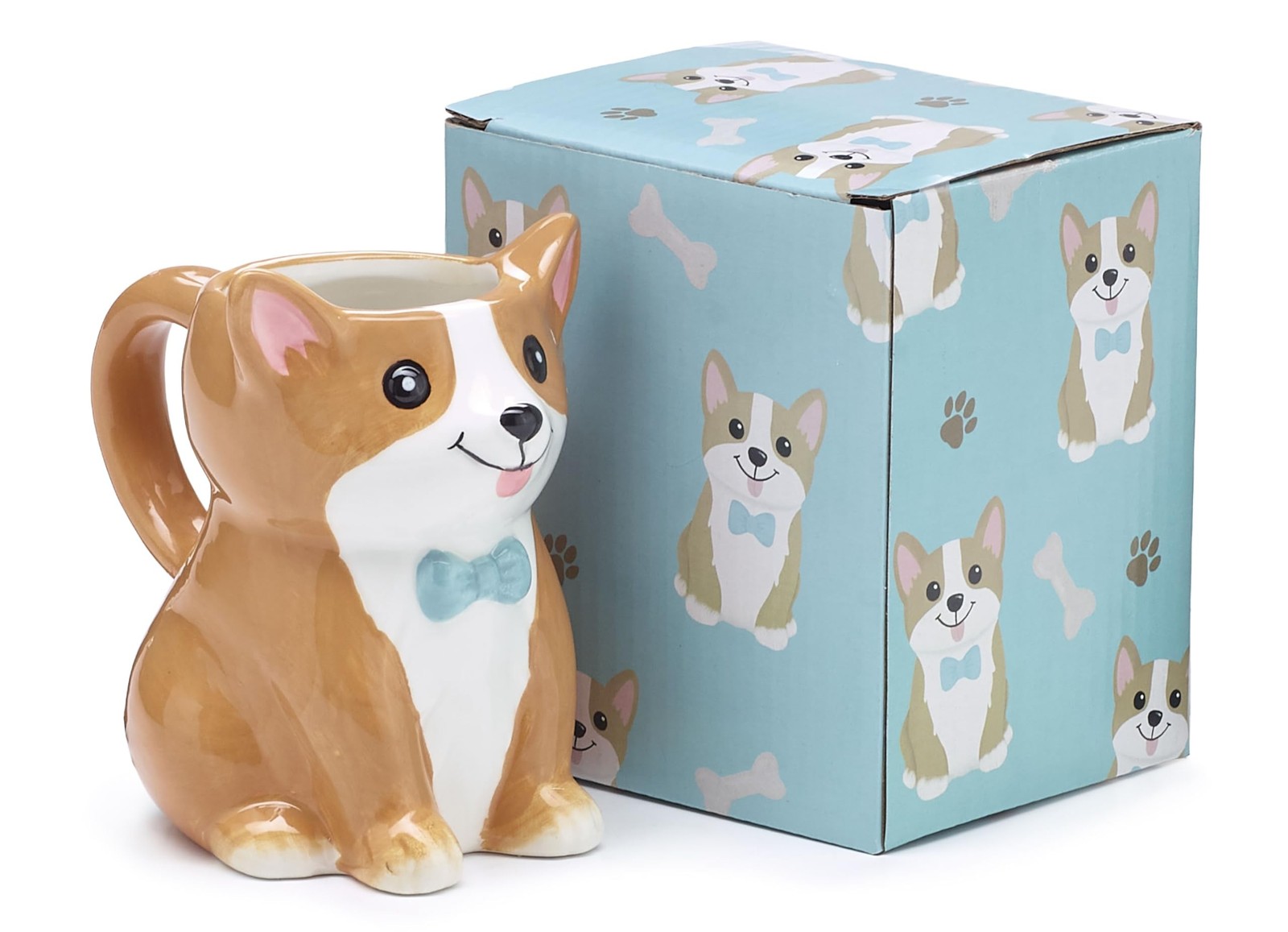 Burton Corgi Coffee Mug with Gift Box, Brown Porcelain Ceramic Cup with Handl...