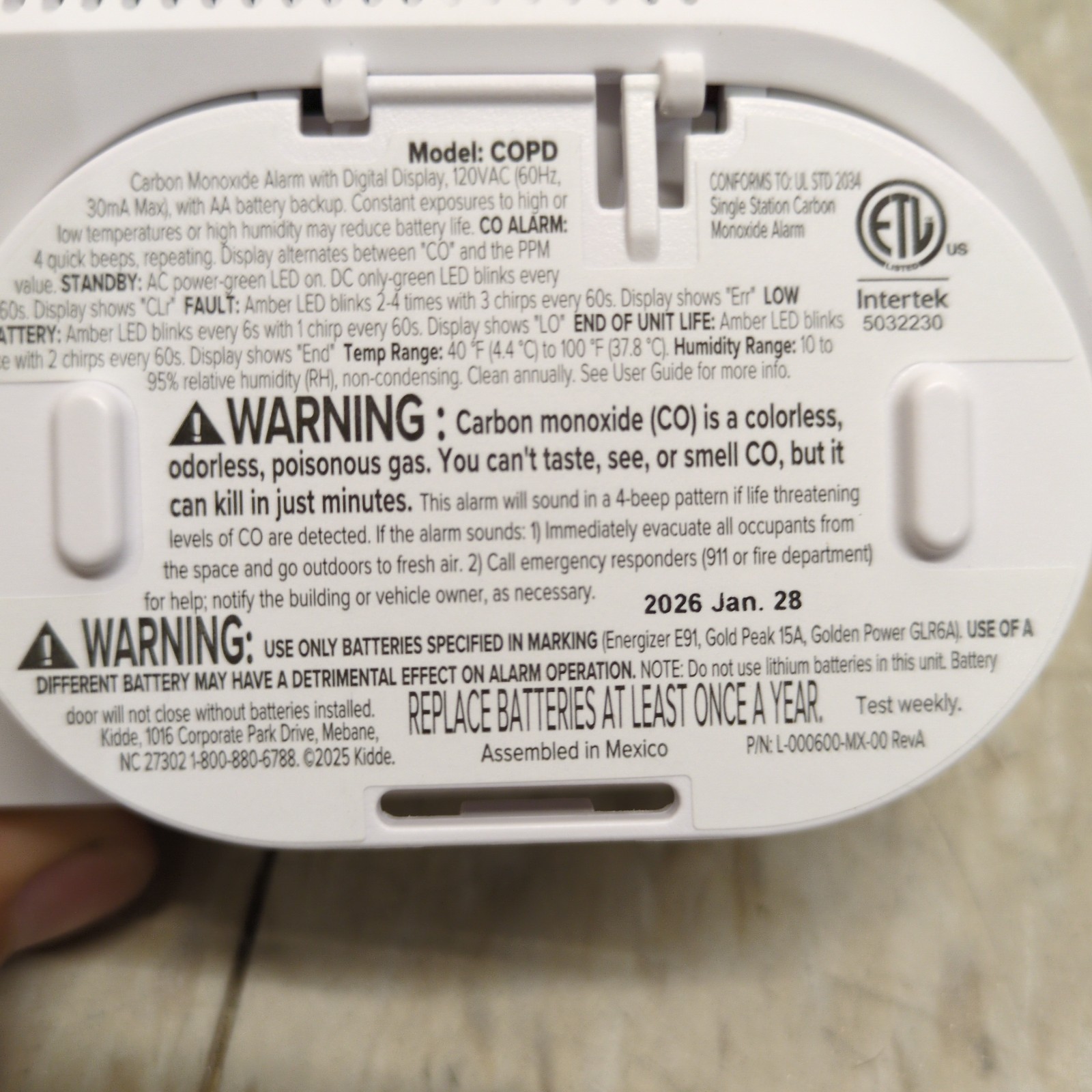 Kidde COPD Carbon Monoxide Detector, Plug-in with AA Battery Backup New Open Box