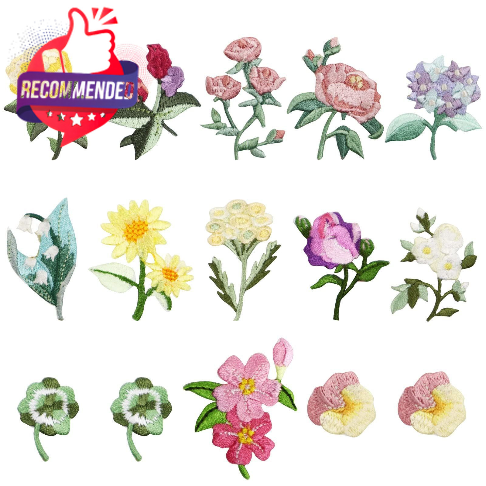 15pcs Mini Flowers Iron On Patches, 13 Patterns Decorative Embroidered Patches