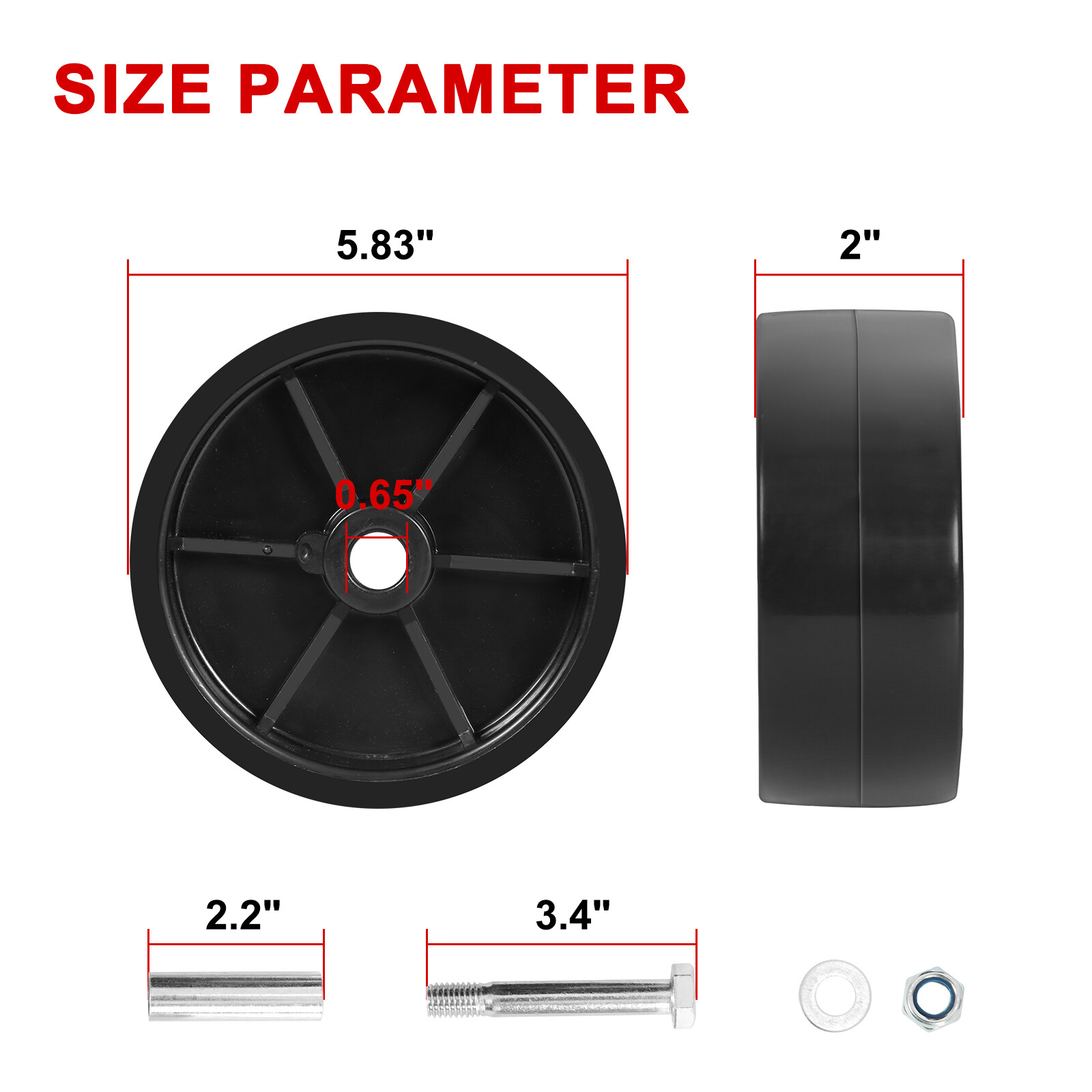 Black Plastic 6-Inch Wheel for Boat Trailer Jacks - Replacement Caster Design